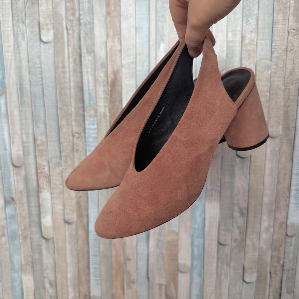 COS Dusty Rose Suede Leather V-Cut Slingback Circular Block Heel Pump Mauve 38 7